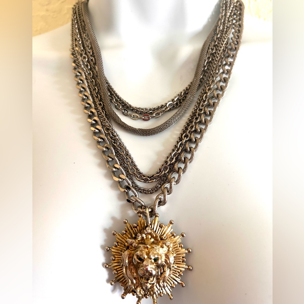 Made in the Deep South multi chain lion pendant necklace
